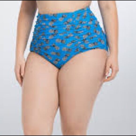 TORRID BLUE pineapple print RUCHED HIGH WAIST SWIM BOTTOMS - Picture 2 of 9